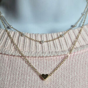 2 Piece Pearl and Heart Necklace Gold Plated NWOT